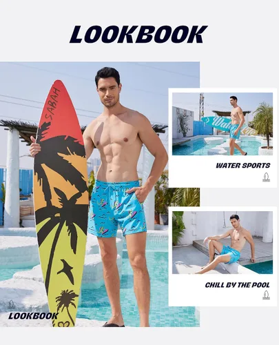 Vista 8 de Mens Swim Trunks with Compression Liner 5 Inch Inseam Swimming Trunks Shorts for Men