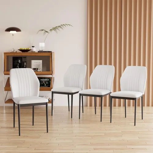 Vista 17 de ZckyCine Silla de comedor de piel sintética, silla de sala de estar, moderna silla auxiliar sin brazos de cocina con patas de metal