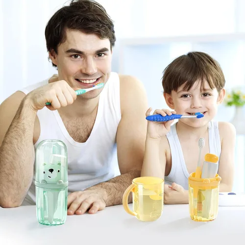 Vista 4 de Lindo soporte portátil para cepillos de dientes de plástico, estuche de viaje para niños con mango desmontable, cepillos de dientes multifunción