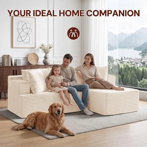 Vista 3 de Korser Sofás deshuesados para sala de estar, sofá de nube seccional con otomano, sofá en forma de L con asiento profundo de pana mullido y cómodo