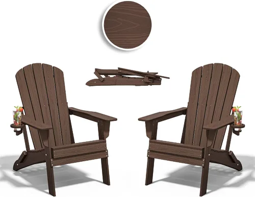 Vista 20 de Plawdlik Juego de 10 sillas plegables Adirondack con textura de madera, HDPE pesado para todo tipo de clima, juego cómodo junto a la piscina, patio