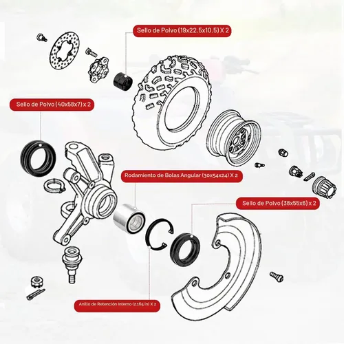 Vista 4 de Rodamientos y sellos de rueda delantera para Honda Foreman 500 400 450 Rincon 650 680 Rubicon 500