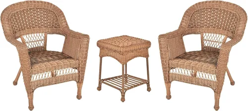 Vista 10 de Jeco Juego de 3 sillas de mimbre y mesa auxiliar sin cojín, color espresso