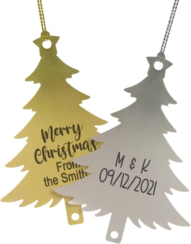 Vista 10 de Juego de adornos navideños personalizados para decoración navideña, copos de nieve de metal personalizados y bolas de árbol, regalos para familia
