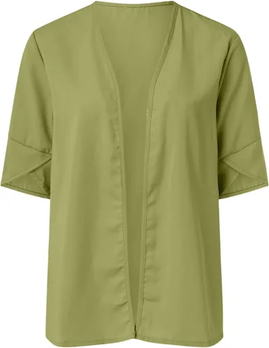 Vista 3 de Cárdigan casual de algodón con frente abierto para mujer, ligero, manga corta, talla grande, cárdigan de verano, blusa fluida