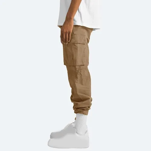 Vista 5 de Pantalones cargo para hombre 2024, ajuste relajado, ropa casual de trabajo, urbano, color caqui, pantalones deportivos holgados con bolsillos