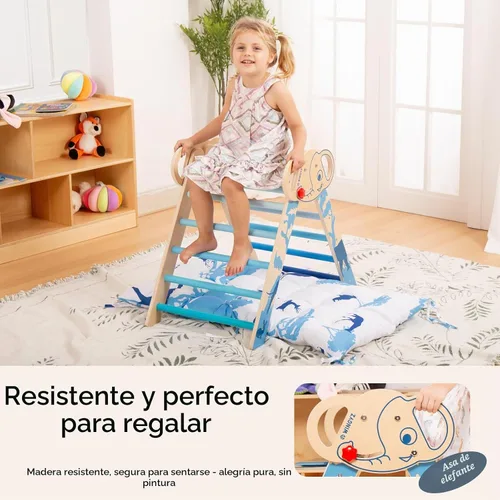 Vista 7 de WINGYZ Pikler Triangle Set, Montessori 8 en 1 Juego de escalada con cojín Azul
