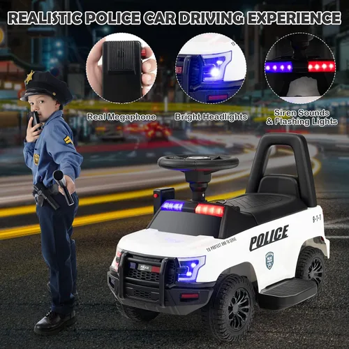 Vista 2 de GLACER Coche de policía para niños, auto de juguete eléctrico a batería de 6 V con megáfono real, música, luces intermitentes de sirena y faros