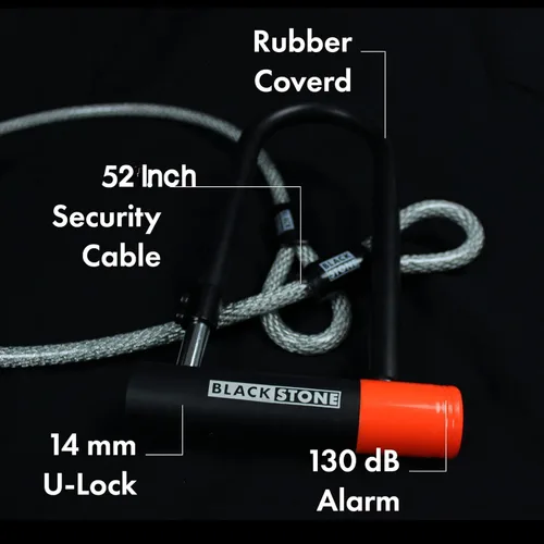 Vista 4 de Blackstone Alarma antirrobo de 130 dB con bloqueo en U resistente con cable de seguridad (alarma U-Lock con cable)