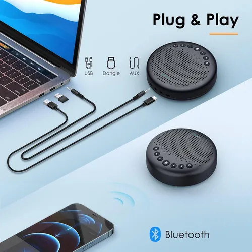 Vista 7 de EMEET Altavoz y Micrófono para Conferencias Luna Captación de Voz 360° con Reducción de Ruido/Silencio/Indicador USB Bluetooth Altavoz con Dongle