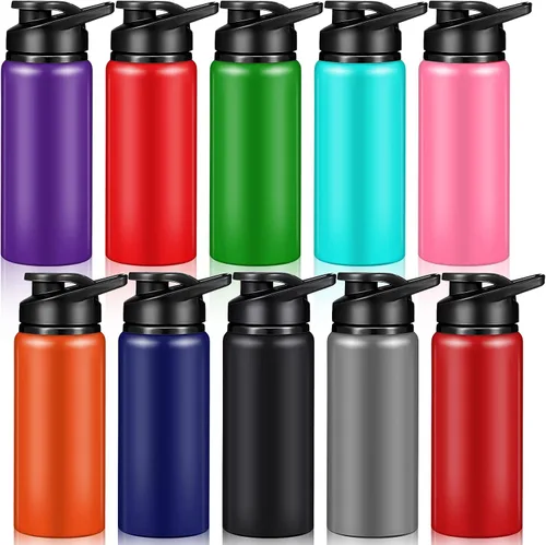 Vista 14 de Mimorou 10 Piezas botellas de agua reutilizables de aluminio de 13.5 onzas, a granel, multicolor, para deportes al aire libre, viajes, gimnasio Negro