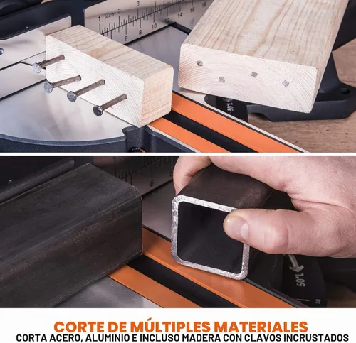 Vista 5 de Sierra de inglete deslizante Evolution Power Tools R255SMS+ PLUS de 10 pulgadas multimaterial multipropósito para cortar metal, plástico, madera