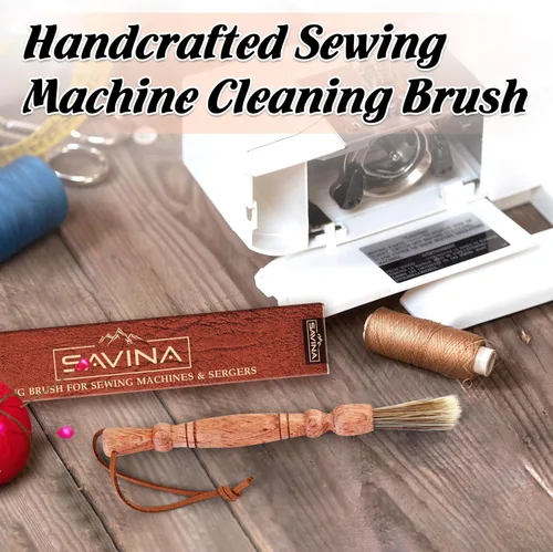 Vista 6 de Savina Cepillo de limpieza para máquinas de coser y sergers - Herramienta de coser, cepillo de pelusa de madera con una correa para colgar