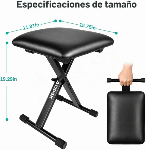 Vista 3 de AODSK Banco para teclado estilo X con cojín acolchado, banco de piano ajustable, taburete plegable con asiento, algodón ignífugo, diseño