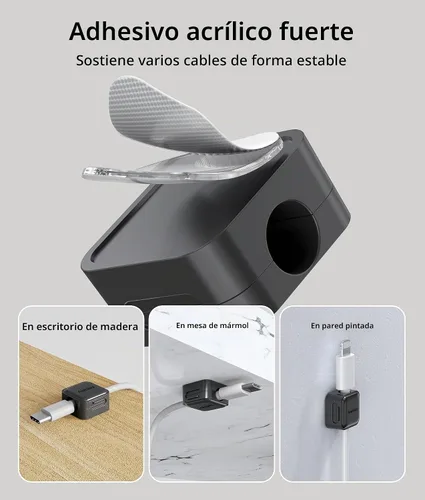 Vista 6 de Paquete de 9 clips magnéticos para cables, organizador de cables para escritorio, clips para cables, organizador adhesivo para cables USB, soporte