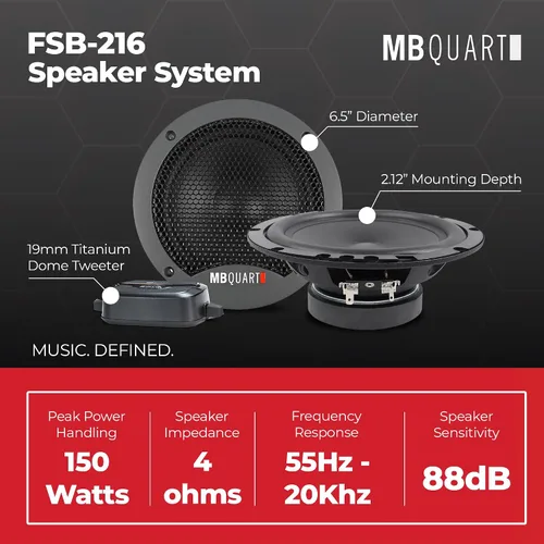 Vista 4 de MB Quart FSB216 Sistema de Altavoces de Componentes Formula (Negro, Par) – Sistema de Altavoces de Componentes de 6.5 Pulgadas, 70 Vatios, Audio