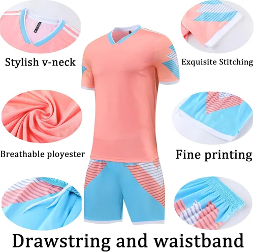 Vista 5 de Camiseta de fútbol personalizada para hombres y mujeres, uniformes de fútbol personalizados para niñosadultos con nombre y logotipo del