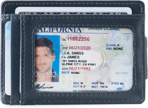 Vista 2 de Alpine Swiss Harper - Cartera delgada con bolsillo frontal RFID para hombre, soporte magnético para tarjetas de identificación de cuero