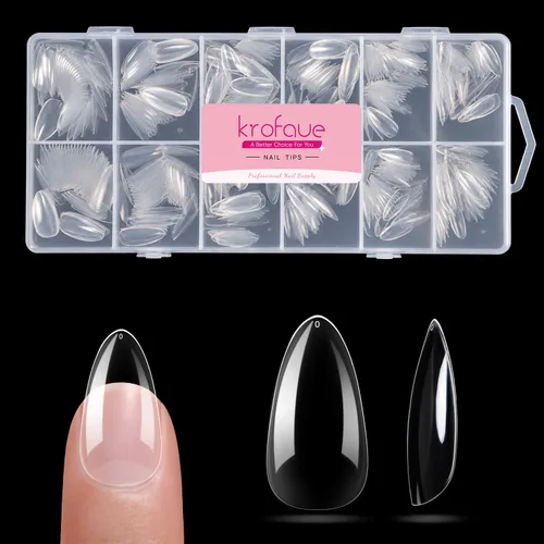 Vista 10 de Krofaue 576 puntas de uñas medianas de almendra, uñas postizas medio mate