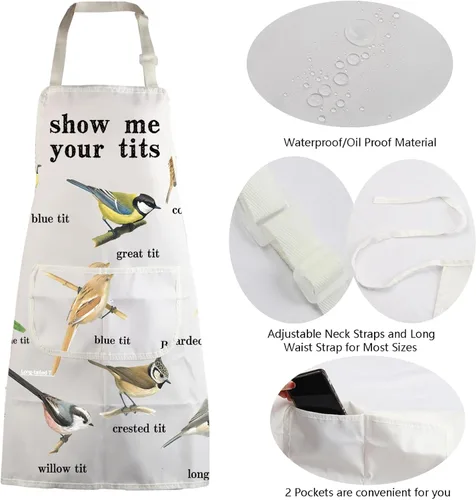 Vista 5 de MBMSO Delantal de tetas con bolsillos, delantal de cocina para observación de aves para amantes de las aves Tetas Delantal w
