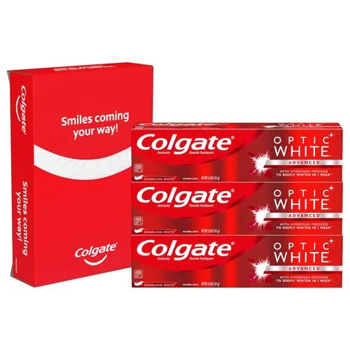 Vista 2 de Colgate Optic White – Pasta dental blanqueadora, Menta espumosa, 3 paquete