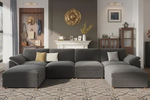Vista 70 de EASE MOOSE Sofá modular verde seccional de gran tamaño en forma de L Pana verde