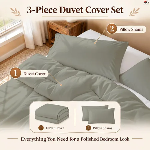 Vista 40 de ARlinen Juego de funda de edredón de tamaño individual, 100% algodón egipcio, juego de ropa de cama de 3 piezas con cierre de cremallera, incluye 1