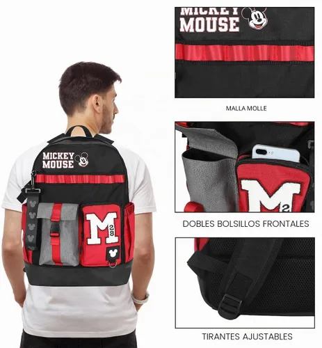 Vista 5 de Bioworld Disney Mickey Mouse M - Mochila para adultos, color negro y rojo