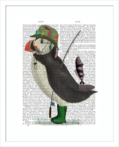 Vista 8 de Amanti Art Framed Wall Art Print 21x17 Puffin Fishing by Fab Funky, Animals Wall Art, Whimsical Decor, Small Poster Painting Artwork for Living