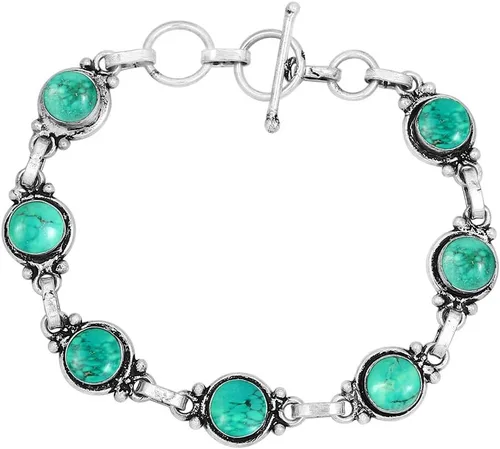 Vista 25 de Round Shape Natural & Synthetic Gemstones Silver Plated Bracelets for Women - Vintage Bohemian Style Handmade Birthstone Adjustable Link Bracelet