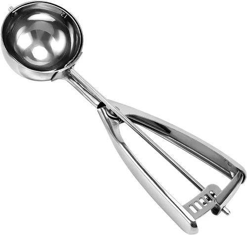 Vista 12 de Saebye Cuchara de 4 onzas, cuchara para galletas #8, cuchara grande para helado con gatillo, cuchara para porciones, cuchara para magdalenas