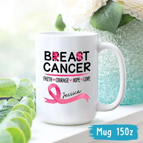 Vista 5 de Taza personalizada para sobrevivientes de cáncer, taza de cáncer de mama, taza de cinta rosa, regalo para sobreviviente de cáncer de mama, taza