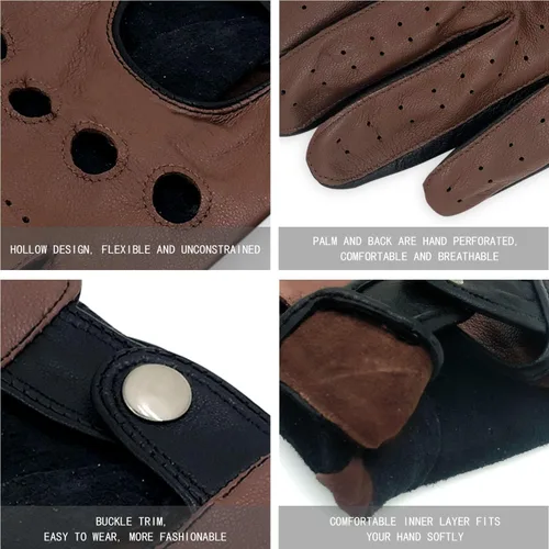 Vista 3 de ZLUXURQ Guantes de conducción profesionales de piel sin forro para hombre, piel de cordero italiana suave y fina