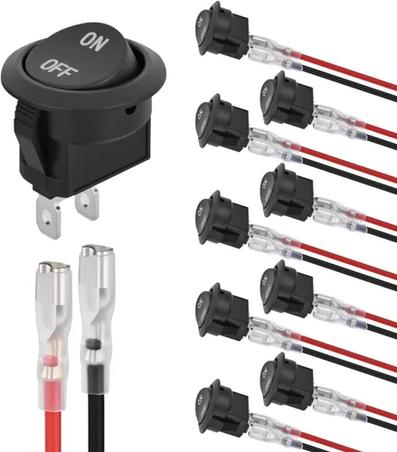 Vista 18 de Nilight Interruptor de botón de 0.472 in, 5 unidades con arnés precableado de acero inoxidable de 12 V 24 V, bloqueo automático, interruptores 5