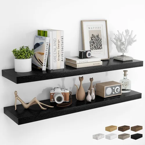 Vista 60 de RICHFOCUS Estantes flotantes de 8 pulgadas para estantes cuadrados de pared para dormitorio, cocina, baño, estante flotante de madera rústica