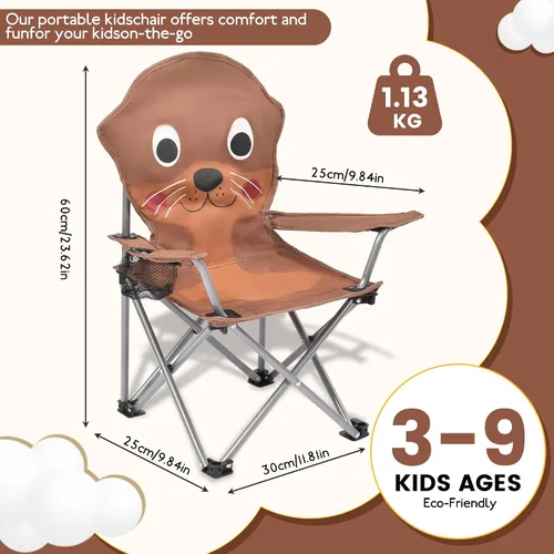 Vista 2 de XMT Silla plegable para niños con portavasos - Silla portátil ligera para exteriores e interiores para niños de 3 a 9 años, base antideslizante