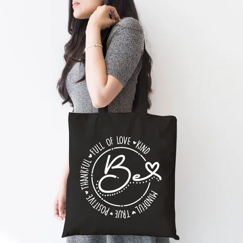 Vista 2 de TSIIUO Be Full of Love Kind Mindful True Positive Thankful - Bolsa de lona para mujer, inspiradora, reutilizable, bolsa de compras