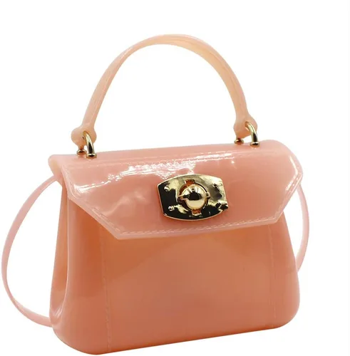Vista 2 de Bolso pequeño para niñas pequeñas de gelatina de color caramelo, bolso cruzado de hombro, Rosado, Elegante, elegante