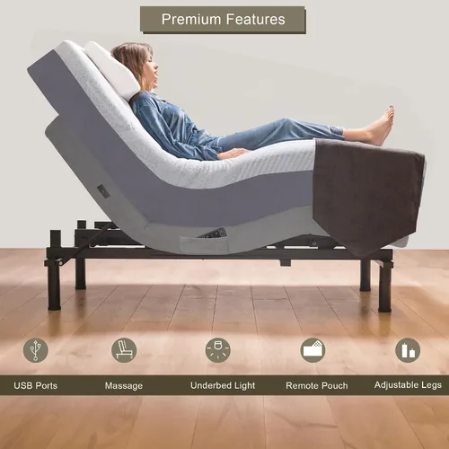 Vista 6 de Irvine Home Collection Base de Cama Ajustable Twin XL con Colchón de Espuma Viscoelástica de Gel Prime de 14 Pulgadas - Masaje Dual - Puertos USB
