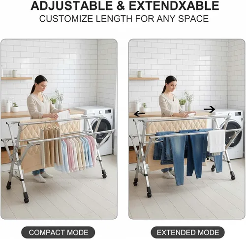 Vista 4 de This Adjustable Foldable Clothes Drying Rack, Stainless Steel Laundry Drying Rack, Heavy Duty Garment Rack, Indoor Clothesline, Space Saving