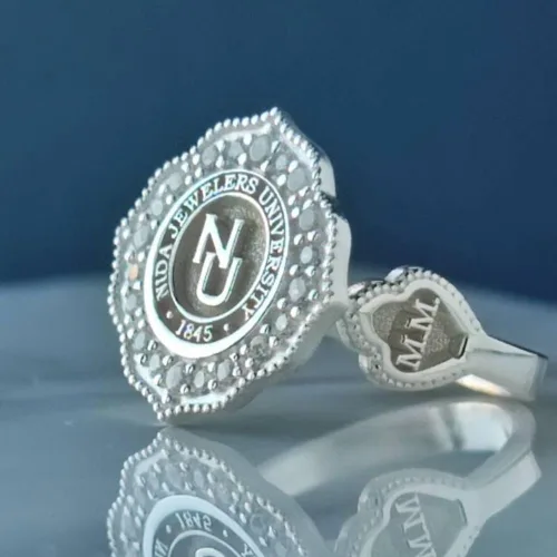 Vista 5 de Ssjewel Customized Women Class Rings University Logo Ring Personalized Jewelry Men Women High School Ring 14K White Gold Finish Silver Class Rings