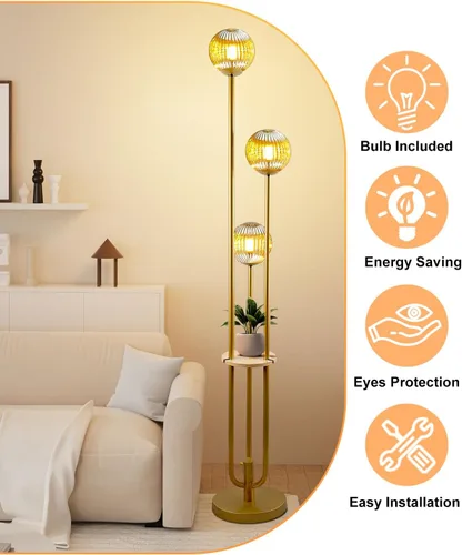 Vista 3 de Lightdot Lámpara de pie de vidrio de 63 pulgadas para sala de estar, lámparas altas modernas de pie regulables con pantalla de vidrio transparente