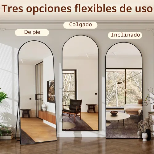 Vista 4 de Espejo de 56 x 21 pulgadas, de arco, de longitud completa, espejo de cuerpo completo con marco de aluminio, para colocar de pie, inclinado o Negro