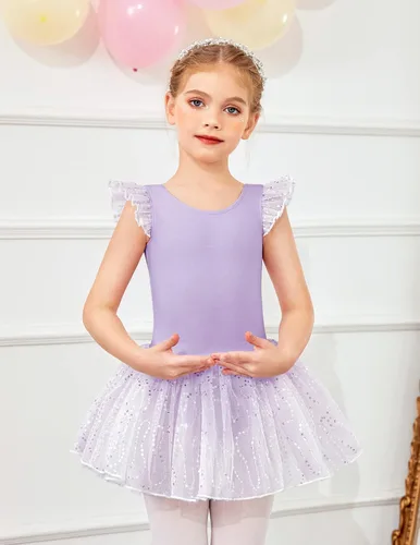 Vista 4 de Zaclotre Leotardos de ballet con falda de manga corta con falda de tutú para niñas