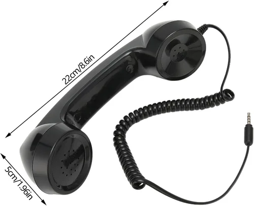 Vista 6 de Jiawu Auricular de teléfono retro vintage, receptor de teléfono celular, micrófono con altavoz para teléfono celular, teléfono inteligente y Negro