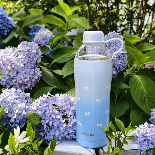 Vista 3 de Bow - Botella de agua aislada para mujeres, botellas de agua de acero inoxidable de 18 oz, de doble pared, 2 tapas (para beber y vaso) - Hidrata