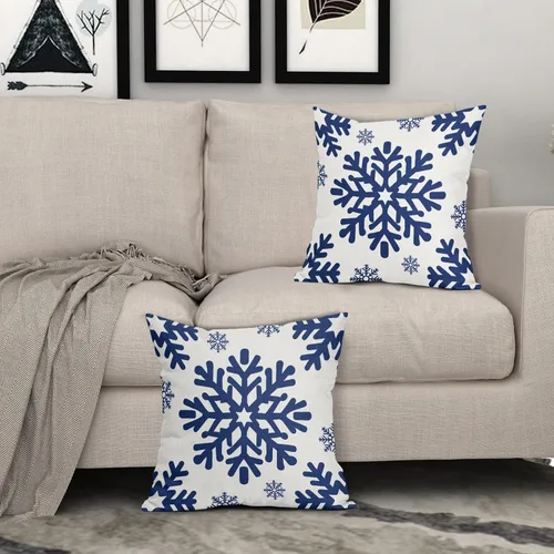 Vista 154 de Fundas de almohada decorativas de Navidad negras 40x40 cm con copos de nieve blancos de Navidad, juego de 2, temática rústica de invierno