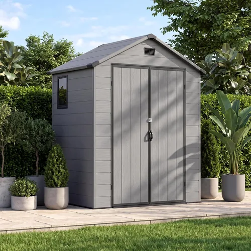 Vista 5 de Devoko 6X4 FT Plastic Outdoor Storage Shed with Floor, Dark Gray