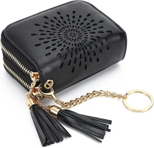 Vista 27 de APHISON RFID - Porta tarjeta de crédito con llavero, cartera pequeña con cremallera para mujer, Moderno
