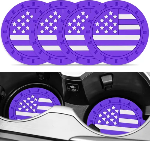 Vista 12 de JUSTTOP Posavasos para Portavasos de Automóvil, Bandera Americana Antideslizante Inserto Posavasos de Coche, Accesorios para el Interior del Negro
